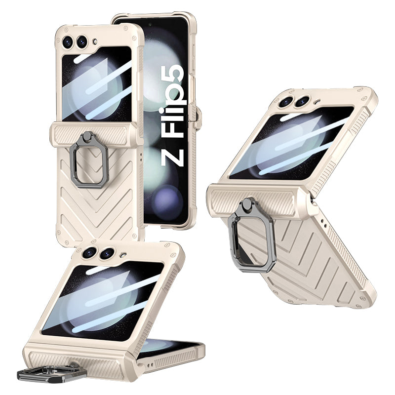 GKK til Samsung Galaxy Z Flip5 5G etui Metalkrog Kickstand PC-telefoncover med lille skærmfilm GKK til Samsung Galaxy Z Flip5 5G etui Metalkrog Kickstand PC-telefoncover med lille skærmfilm